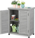 Outdoor Storage Cabinet & Potting Bench Table with Metal Top, Wooden Patio Furniture, Garden Workstation (Accent Grey, 36x31x17in) by OutdoorFurniture