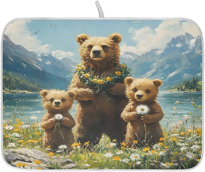 Three Bear Dish Drying Mat for Kitchen Ccounter Absorbent Microfiber Small by ALAZA