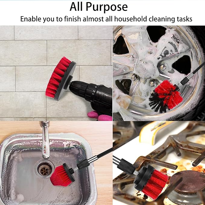 Drill Brush Attachment Set, 7 Pack 1/4in Power Scrubber Brush + Extend Long Rod - Image 7
