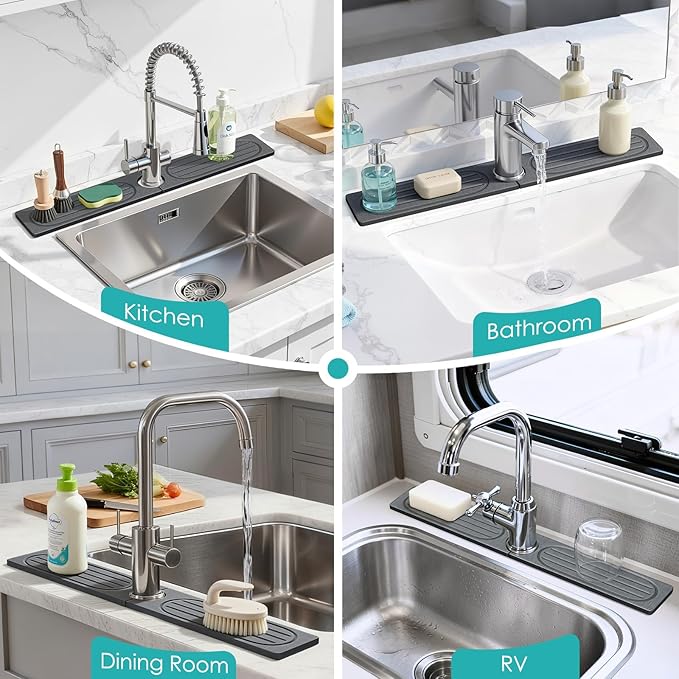 4Pcs Stone Faucet Mat for Kitchen Sink, Diatomite Quick Dry Water Absorbing - Image 5