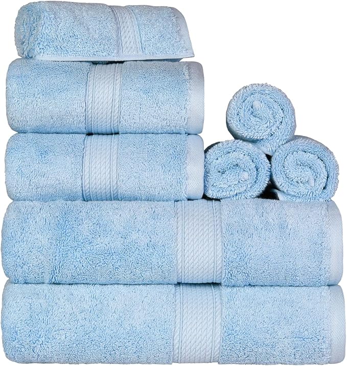 SUPERIOR Egyptian Cotton Pile 8 Piece Towel Set, Includes 2 Bath, 2 Hand by SUPERIOR