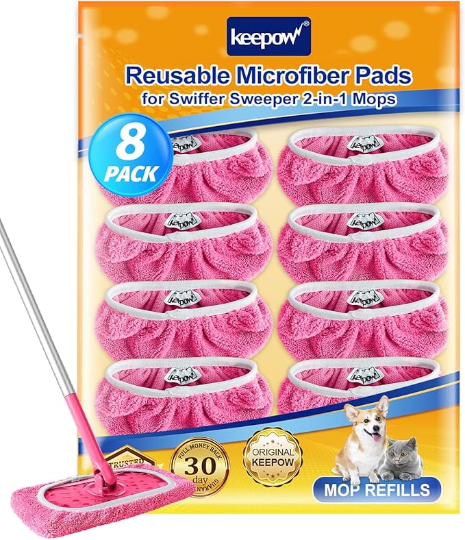 Keepow 8 Pack Reusable Mop Pads Compatible by KEEPOW