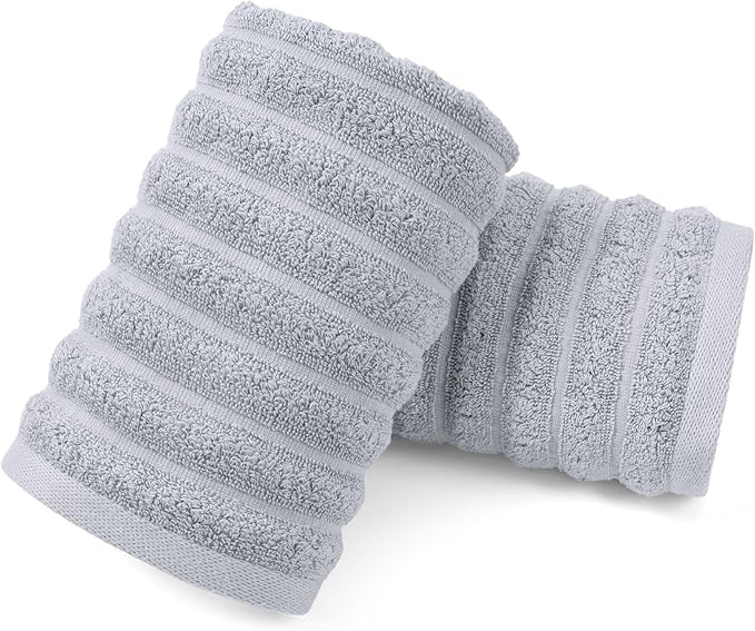 Jacquotha Light Grey Face Towels Set of 2 Ribbed by Jacquotha