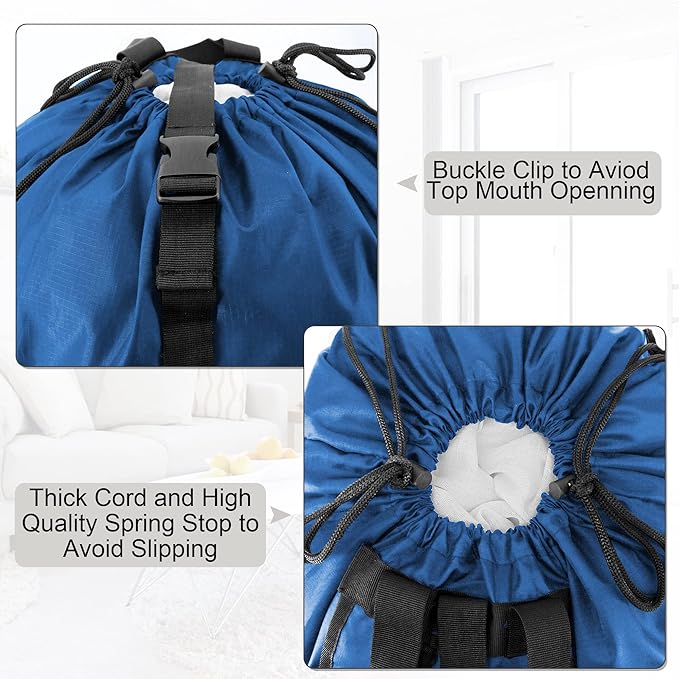 BeeGreen Laundry-Bag-Backpack-Heavy-Duty, Royal Blue Nylon Drawstring Portable - Image 4