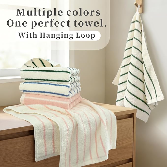 VOOVA & MOVAS Pink Stripe Natural Cotton Hand Towels Set of 2, Bathroom & - Image 5