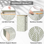 BALEINE Laundry Hamper with Lid, Tall Laundry Baskets with Bamboo Pull Handles - Image 3