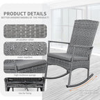 Outdoor Rocking Chair 3 Pieces High-Backed Rocking Chair Patio Rocking Chairs Outdoor Table and Chairs Anti-Slip Cushions Dark Grey - Image 4