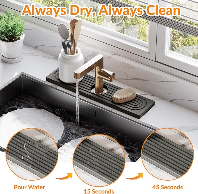15.7 Inch Stone Faucet Mat for Kitchen Sink Splash Guard, Diatomite Sink - Image 3