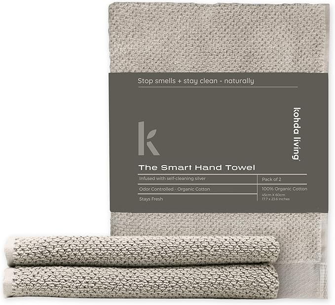 Luxury Silver-Infused Beige Guest Hand Towels 2-Pack Set, 23.6"x17.7" by KohdaLiving