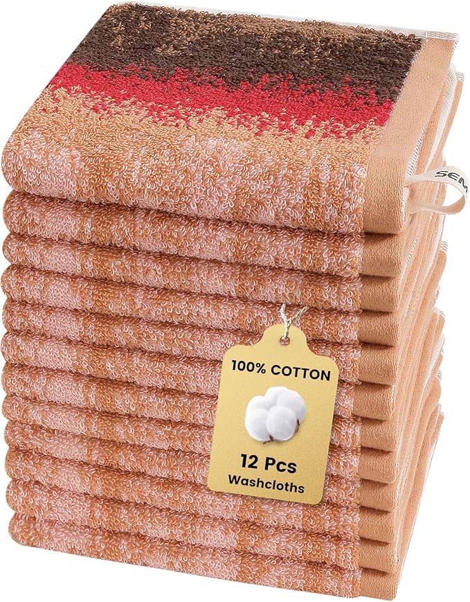 SEMAXE 100% Cotton Washcloths 12-Pack, 13 × 13 Inch Soft Luxury Face Towels – by SEMAXE