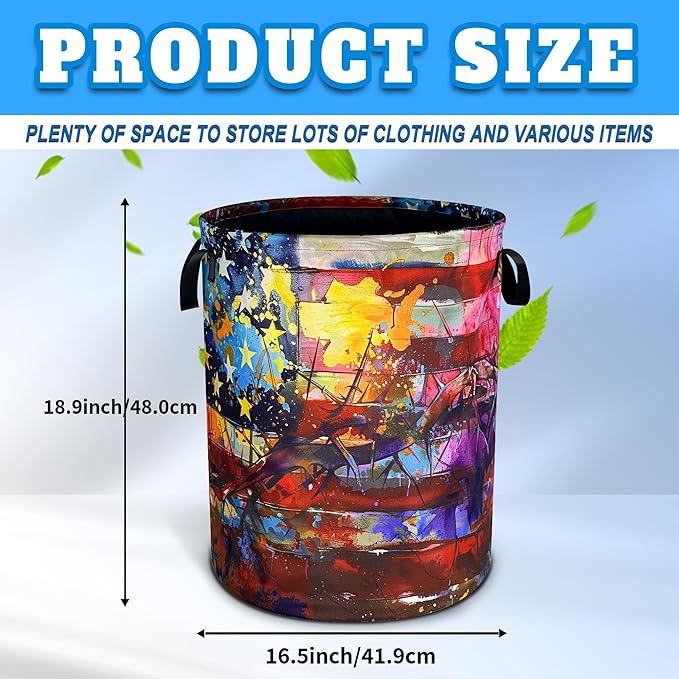 American Flag Laundry Basket Usa Flag Art Oxford Cloth Laundry Hamper - Image 3