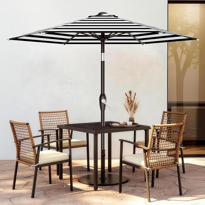 AreShark 7.5FT Patio Umbrella Table Market Umbrella with 6 Sturdy Ribs, Button Tilt/Crank, Heavy-Duty Outdoor Umbrellas for Pool, Deck, Garden and Backyard, Black & White Stripe - Image 2