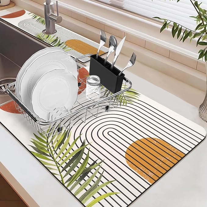 19.5" x 12" Dish Drying Mat & 24" x 5.5" Sink Splash Guard, Super Absorbent - Image 2
