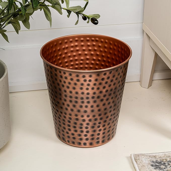 happimess HPM1110B-SET2 Axel Modern Minimalist Hammered Steel 2 Gal Waste Bin - Image 2