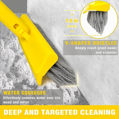 2 in 1 Grout Brush with 49.6" Long Handle, Swivel Grout Cleaning Brush V-Shape - Image 2