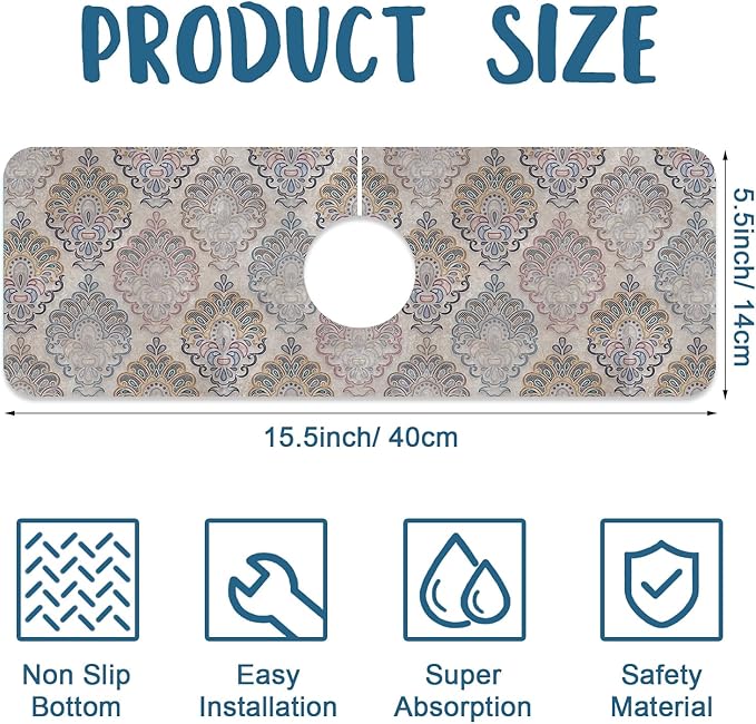 Grey Ceramic Printing Sink Splash Guard Ceramic Texture Faucet Absorbing Mat - Image 2