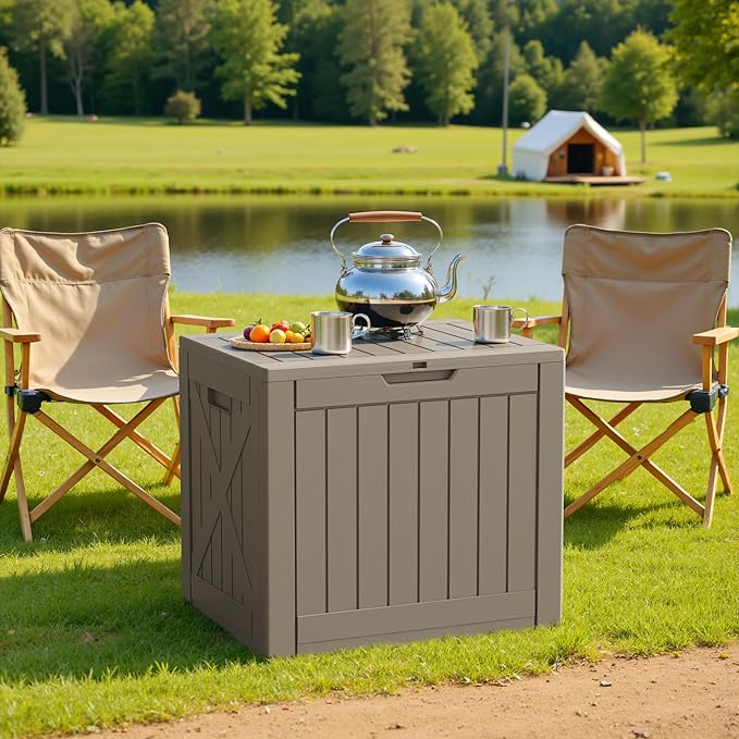 Patiowell 43 Gallon Resin Deck Box, Outdoor Storage Box for Patio Furniture, Deliveries, Pool Supplies,Waterproof and Lockable (Light-Brown) - Image 6