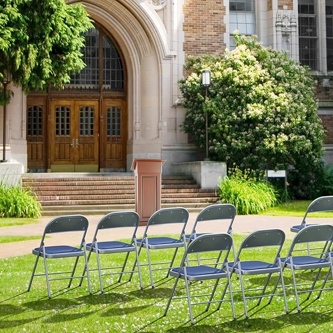 VINGLI 10 Pack Folding Chairs with Padded Seats, Metal Frame with Pu Leather Seat & Back, Capacity 350 lbs, Blue - Image 7