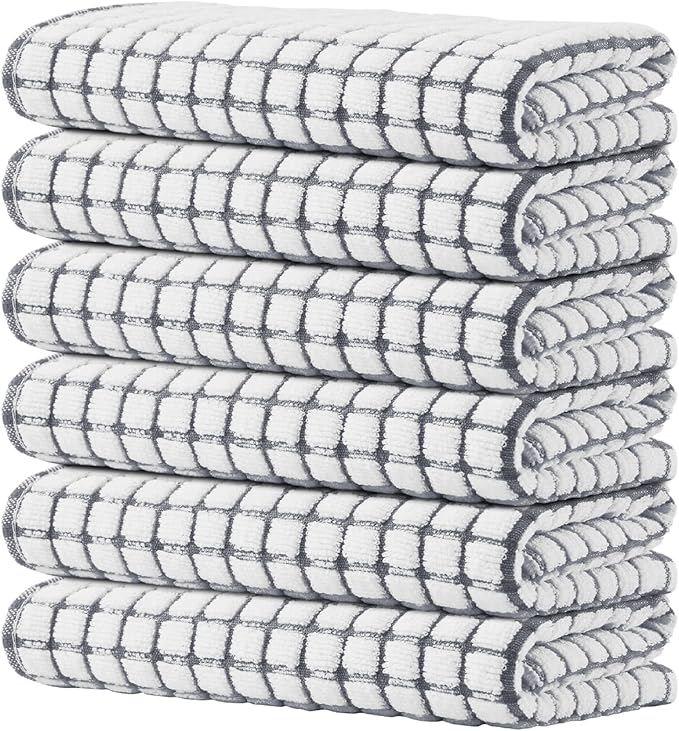 Kitinjoy Cotton 6 Pack Terry Kitchen Towels, 16 x 25 Inches Super Soft and by Kitinjoy