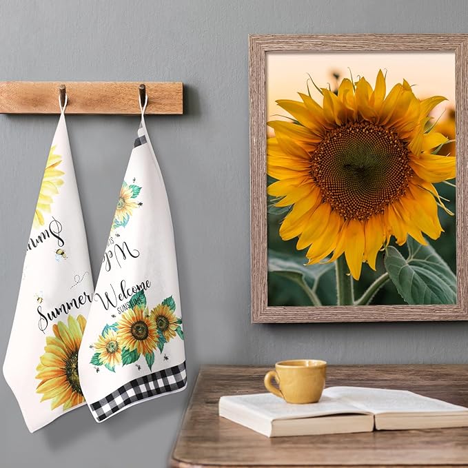 Bencailor 4 Pcs Sunflower Kitchen Towels Spring Summer Gifts Sunflower Floral - Image 5