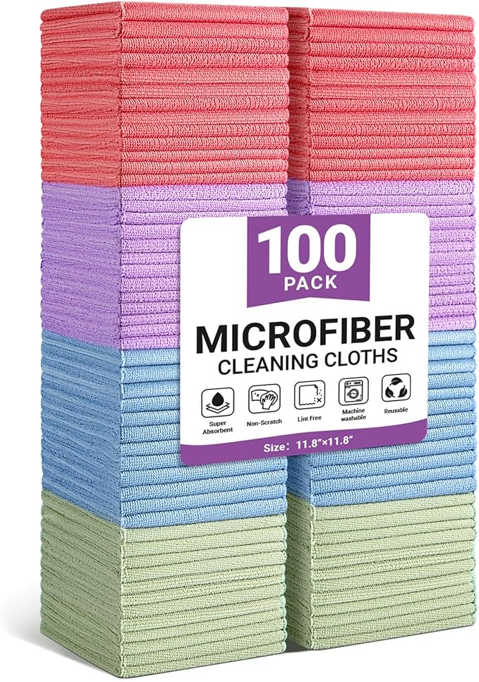 Microfiber Cleaning Cloth, 100 Pack Assorted Color Cleaning Rags by Unknown