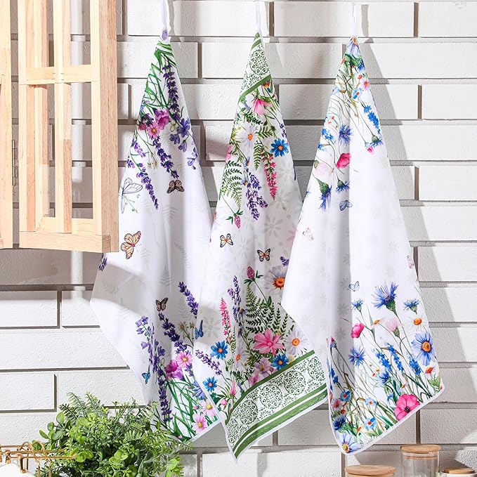 Geyoga 6 Pcs Spring Floral Kitchen Towels Flamingo Dish Hand Towels Sunflower - Image 2