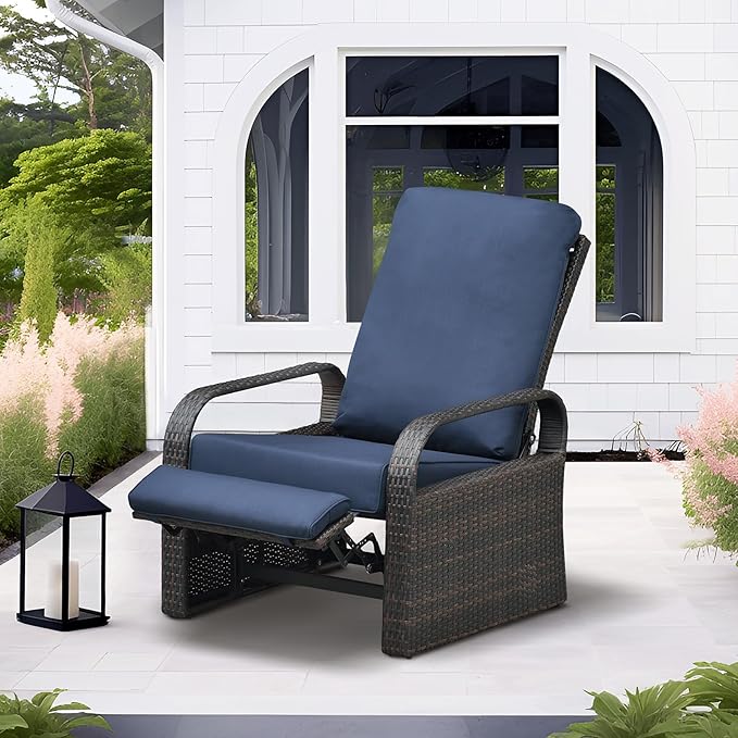 Art to Real Outdoor Wicker Recliner Chair with 5.5'' Cushions, Automatic Adjustable Patio Lounge Chairs, Aluminum Frame Reclining Chair for Lawn Backyard Porch Poolside Deck(Navy Blue) - Image 8