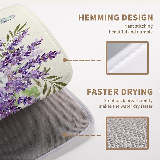 Spring Lavender Floral Dish Drying Mats Spring Summer Dish Mat Purple Flowers - Image 3