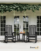 Oversized Outdoor Rocking Chairs Set of 2, High Back Porch Rocking Chair, HDPE All Weather Resistant Rocking Chairs for Patio, 380lbs Weight Capacity, Black - Image 2