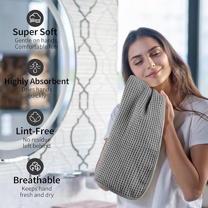 Microfiber Waffle Hand Towels, 4 Pieces, Fast Drying, Lint Free 430 GSM - Image 4