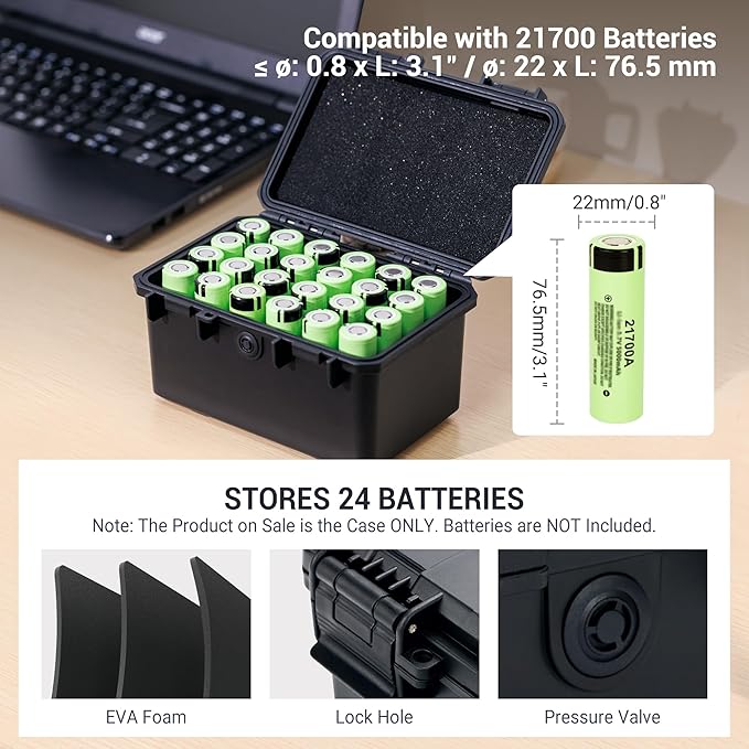 KIWIFOTOS 24 Slots 21700/20700 Battery Storage Case IP67 Waterproof Hard Case - Image 3