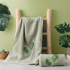2 Pcs Tropical Palm Leaves Hand Towels Gray Green Bathroom Decor 14x29 Inch - Image 4