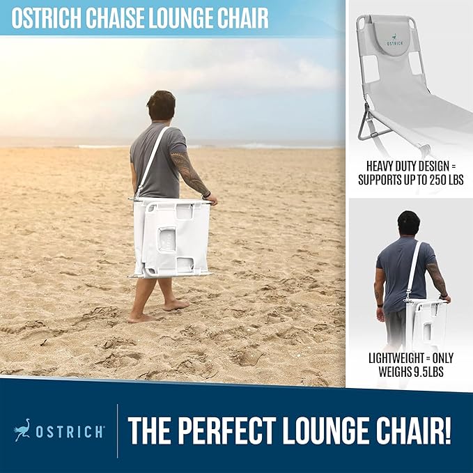 Ostrich 72 by 22 Inch Versatile Chaise Lounge Portable Reclining Lounger, Outdoor Patio, Beach, Lawn, Camping, or Pool Tanning Chair, White - Image 5
