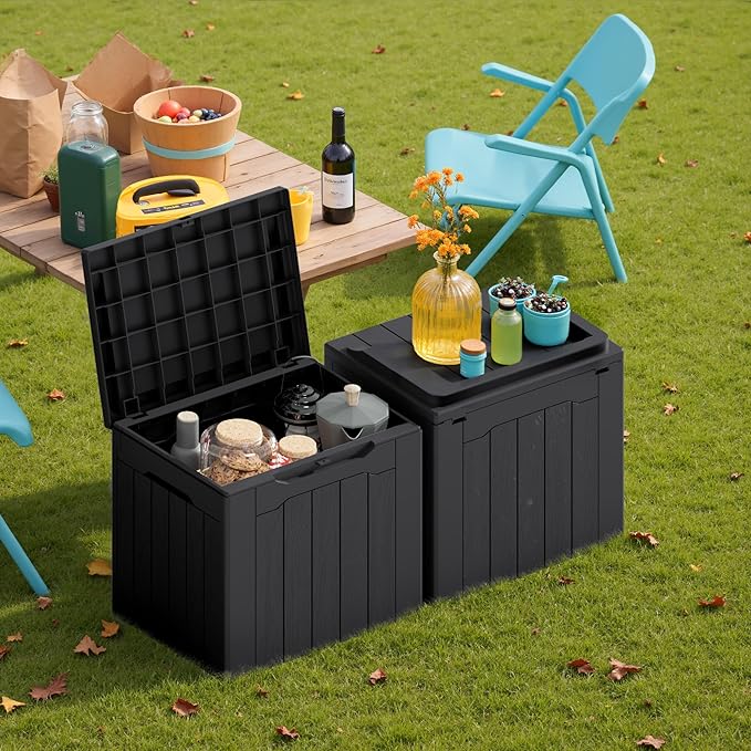 Devoko 30 Gallon Resin Deck Box 2 Pack Outdoor Indoor Waterproof Storage Box for Patio Furniture Pool Accessories Storage for Cushion Garden Tools (Black, 2 Pack) - Image 4