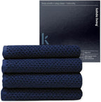 Luxury Silver-Infused Navy Blue Washcloths 4-Pack Set, 12.9"x12.9" by KohdaLiving