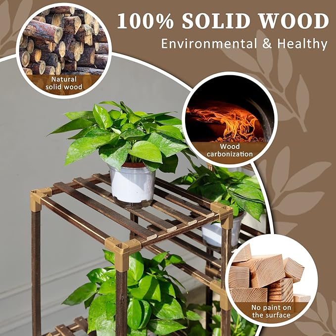 Uneedem Plant Stand Indoor Outdoor, Tall Plant Shelf for Multiple Plants, 10 tiers 11 Pot Large Plants Holder Rack Wood Plant Shelves for Room Corner Balcony Garden Patio - Image 2