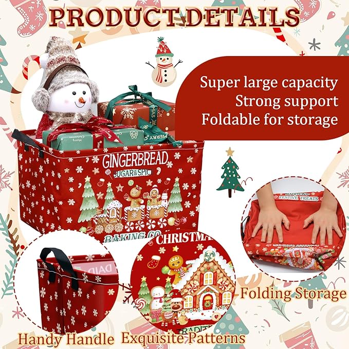 4 Pack Christmas Storage Bin Collapsible Large Christmas Gingerbread Man - Image 3