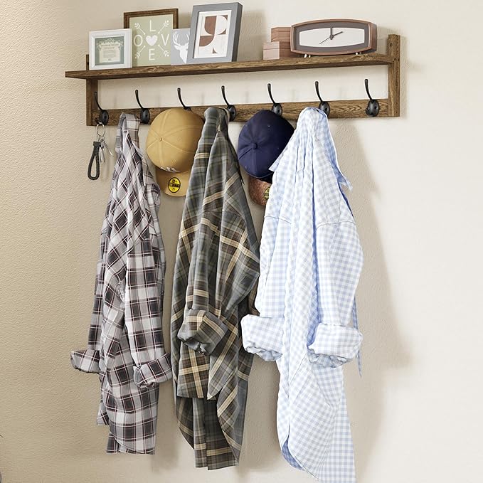 BAMEOS 35" L Wooden Coat Rack Wall Mount, Large Wall Coat Hooks - Image 8