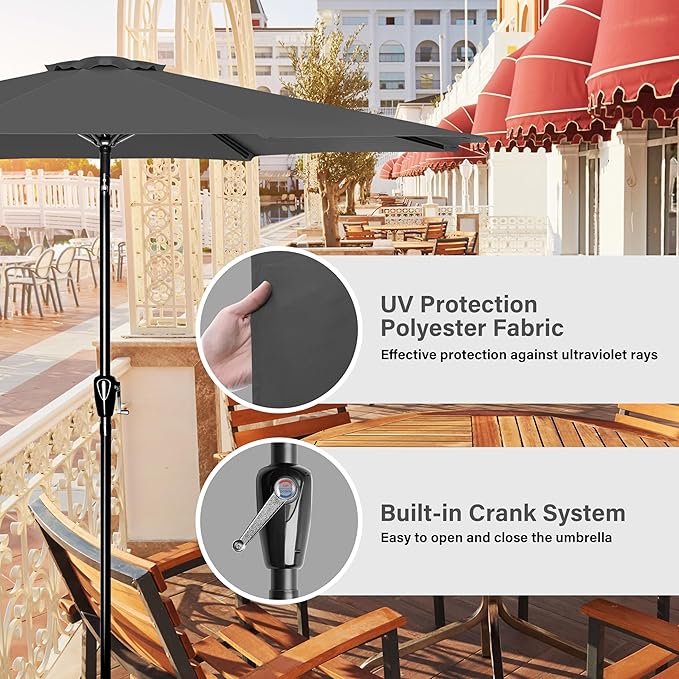 Simple Deluxe 9' Patio Umbrella Outdoor Table Market Yard Umbrella with Push Button Tilt/Crank - Image 3