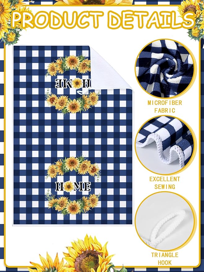 Bencailor 4 Pcs Sunflower Kitchen Towels Blue and White Floral Hand Dish Towels - Image 5