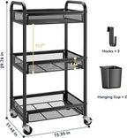 YASONIC 3 Tier Rolling Cart – Metal Utility Storage Carts - Image 6