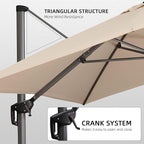 PURPLE LEAF 10' X 13' Patio Umbrella with Base Outdoor Cantilever Rectangle Umbrella Aluminum Offset Umbrella with 360-degree Rotation for Garden Deck Pool Patio Beige - Image 8