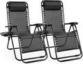 Sweetcrispy Zero Gravity Chairs, Set of 2 Portable Recliner Beach Camping Patio Outdoor Folding Lounge Chair with Cup Holder Trays and Adjustable Pillow for Poolside, Garden, Backyard, Lawn (Black) by Sweetcrispy