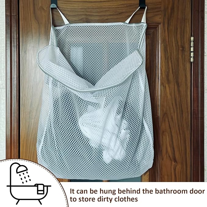 Hanging Washable Laundry Hamper, Over Door Mesh Laundry Bag - Image 4