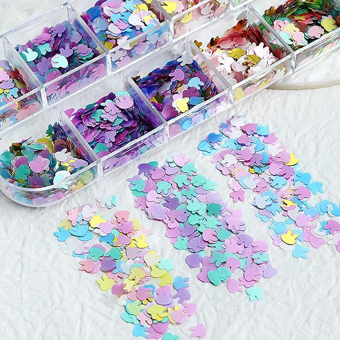 Rabbit Nail Art Glitter Sequins, 3D Animal Rabbits Nail Flakes Designs - Image 3