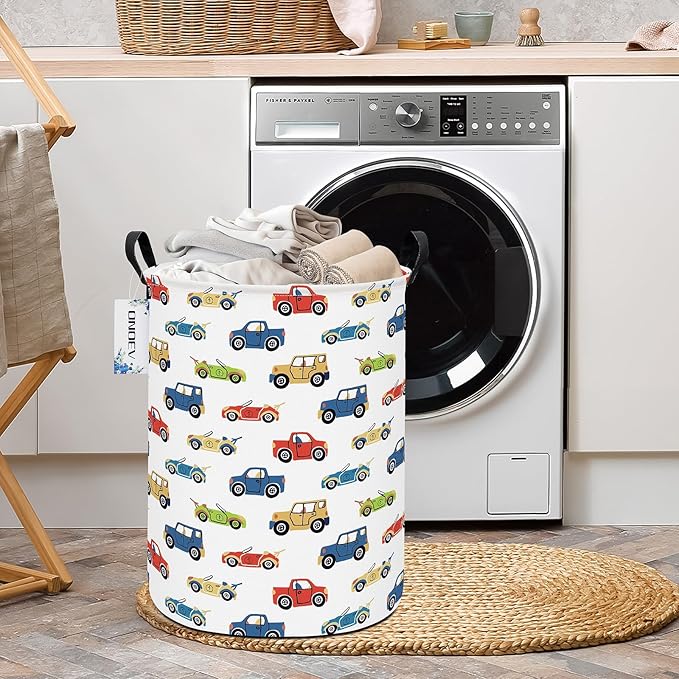 Round Foldable Kids' Racing Cars Laundry Hamper Boys Gift Basket Vehicles - Image 7