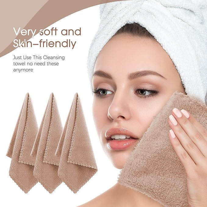 Syhood 12 Pieces Face Wash Cloth 12 x 12 in Makeup Remover Cloths Towel Coral - Image 2