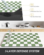Rnivvi Dish Drying Mat for Kitchen Counter, 12 x 19" Cute Checkered Absorbent - Image 4