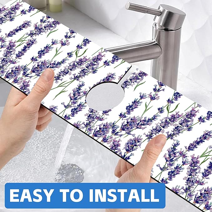 Watercolor Lavender Bunches Kitchen Sink Splash Guard Mat Absorbent Fast Drying - Image 6