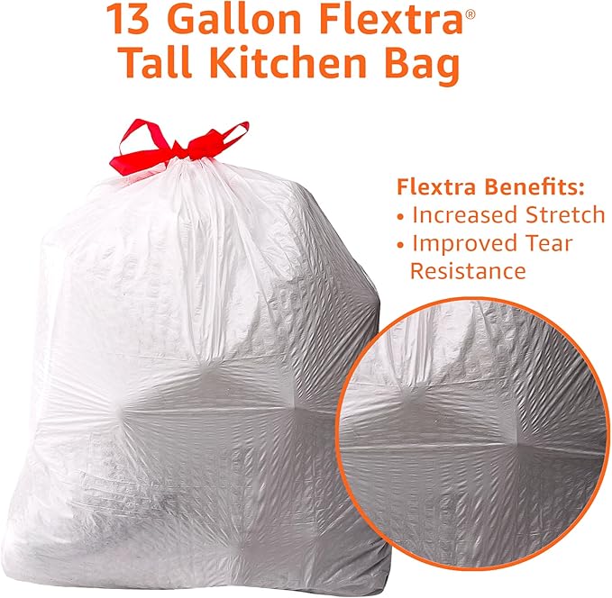 Amazon Basics 13 Gallon Tall Kitchen Drawstring Trash Bags, Flextra Strength - Image 4